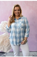 M24823 KOSZULA VIOLET KRATKA BIAŁO - TURKUSOWA