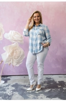 M24823 KOSZULA VIOLET KRATKA BIAŁO - TURKUSOWA