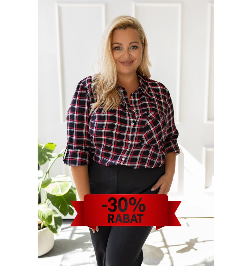 M24802 KOSZULA VIOLET KRATKA CZARNO-CZERWONA