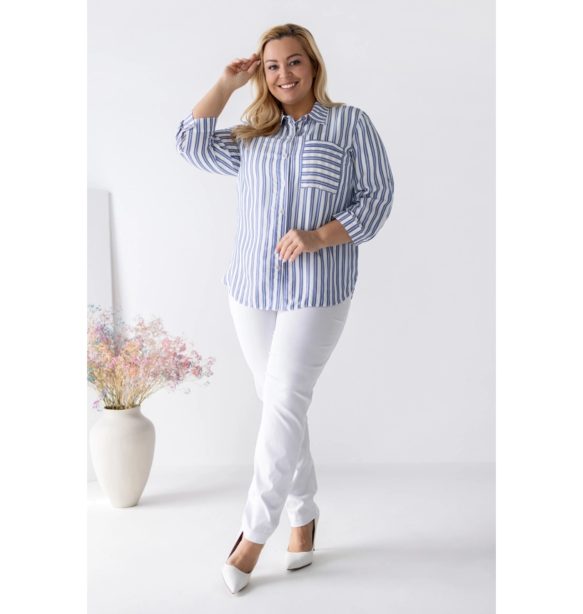 SANDRA M24817 KOSZULA VIOLET PASKI NIEBIESKIE SANDRA M24817 KOSZULA VIOLET PASKI NIEBIESKIE