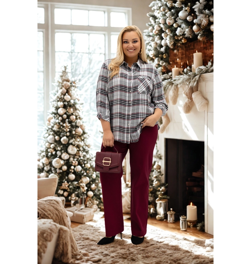 M24818 KOSZULA VIOLET KRATKA SZARA-BORDO