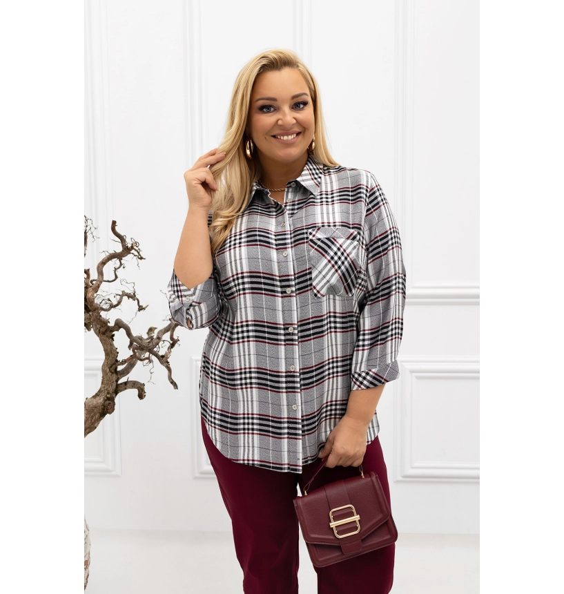 M24818 KOSZULA VIOLET KRATKA SZARA-BORDO