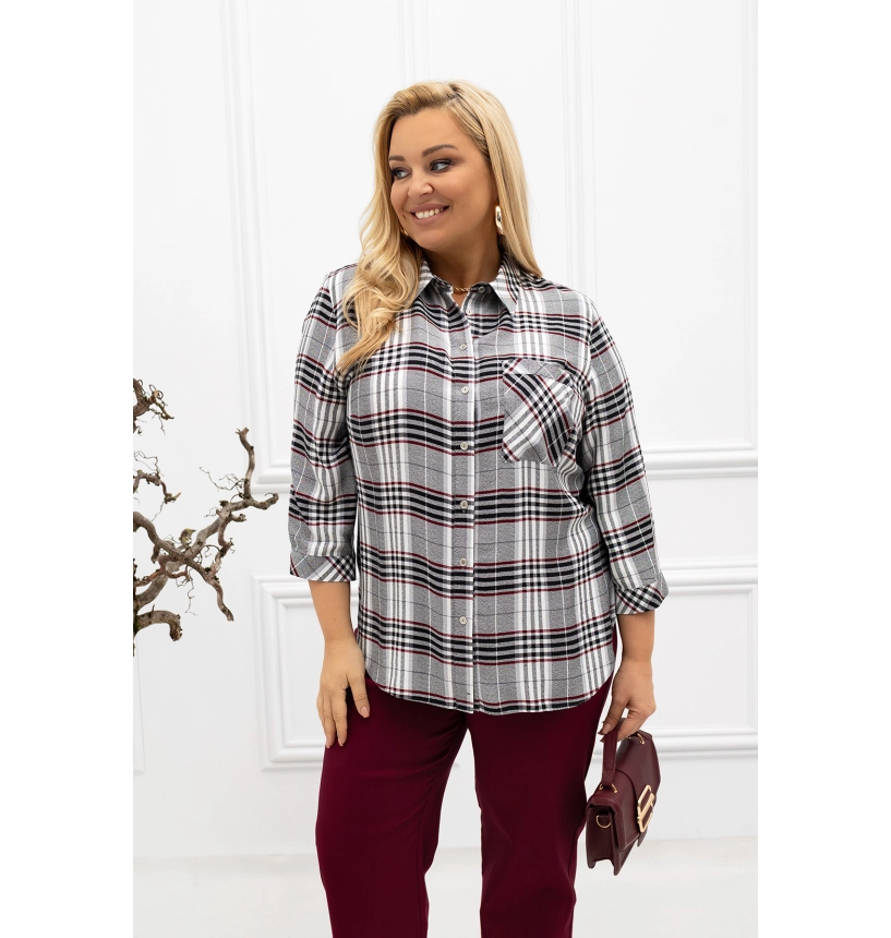 M24818 KOSZULA VIOLET KRATKA SZARA-BORDO