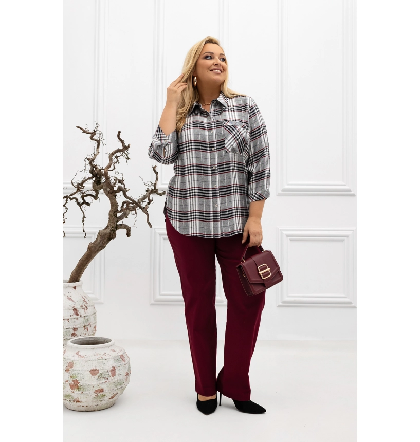 M24818 KOSZULA VIOLET KRATKA SZARA-BORDO