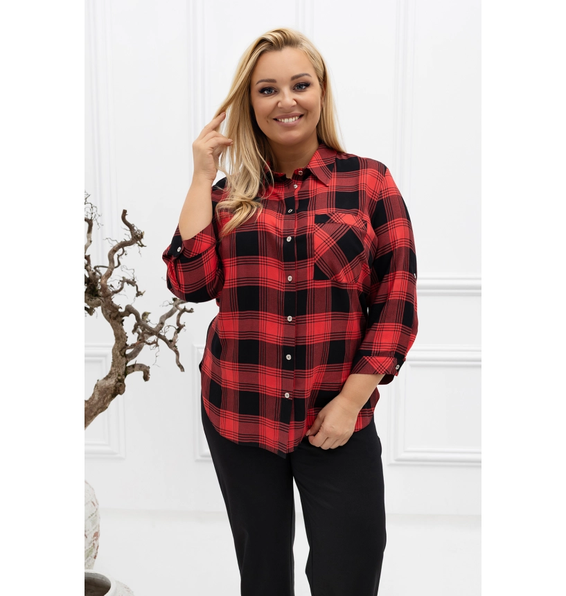 M24819 KOSZULA VIOLET KRATKA CZERWONO- CZARNA