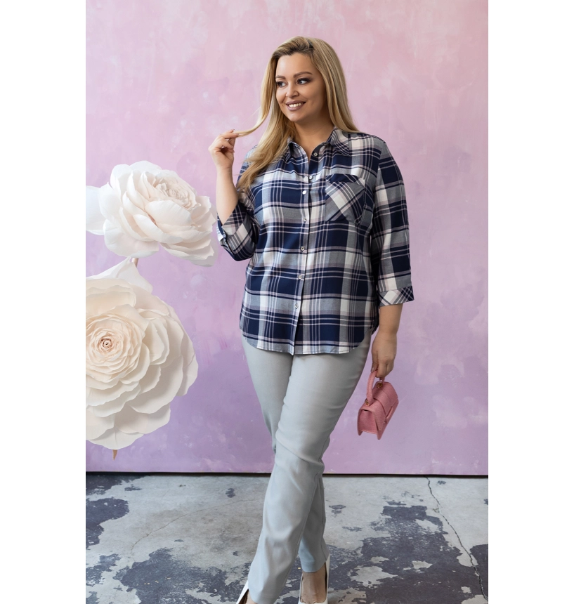 M24820 KOSZULA VIOLET KRATKA GRANATOWO-RÓŻOWA M24820 KOSZULA VIOLET KRATKA GRANATOWO-RÓŻOWA