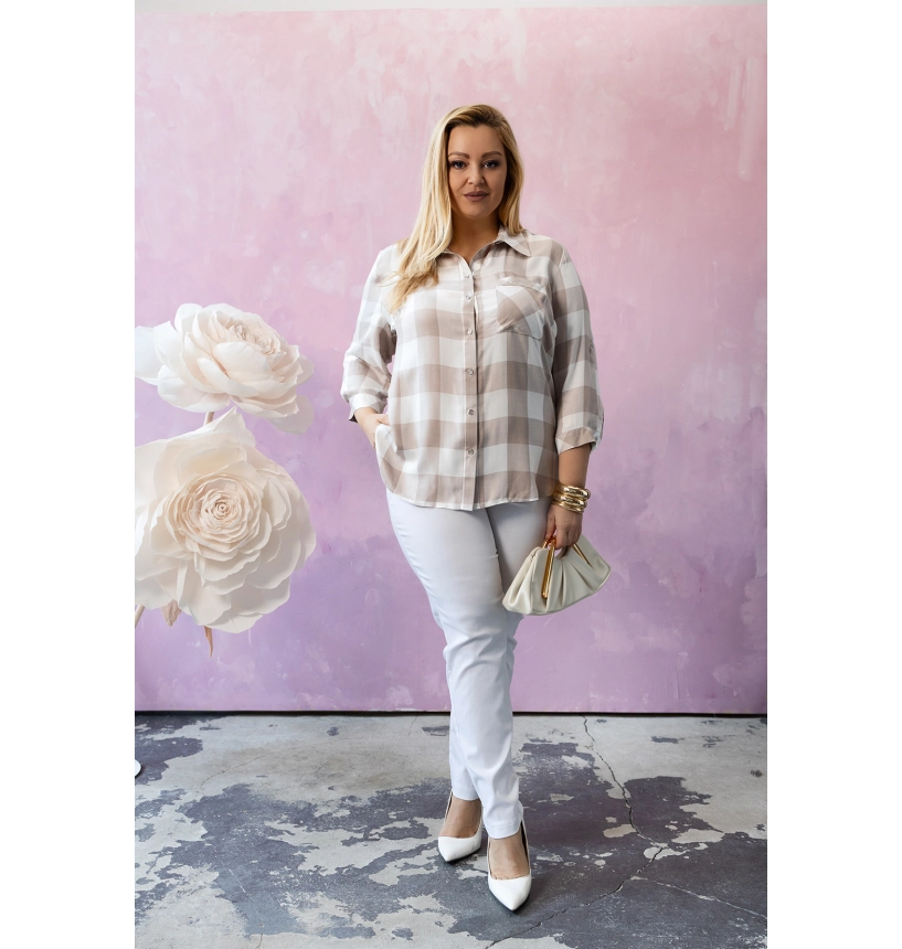 M24822 KOSZULA VIOLET KRATKA BIAŁO - BEŻOWA M24822 KOSZULA VIOLET KRATKA BIAŁO - BEŻOWA