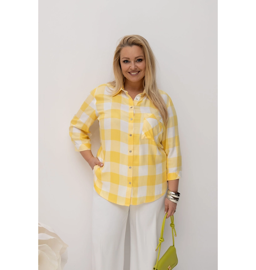 M24824 KOSZULA VIOLET KRATKA BIAŁO - ŻÓŁTA