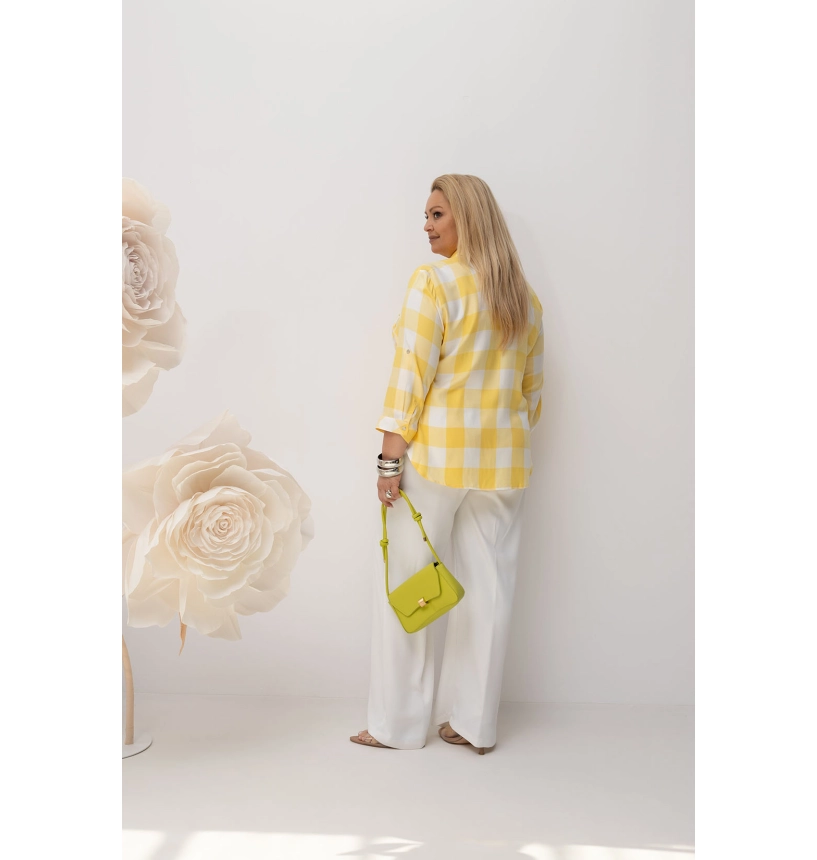 M24824 KOSZULA VIOLET KRATKA BIAŁO - ŻÓŁTA