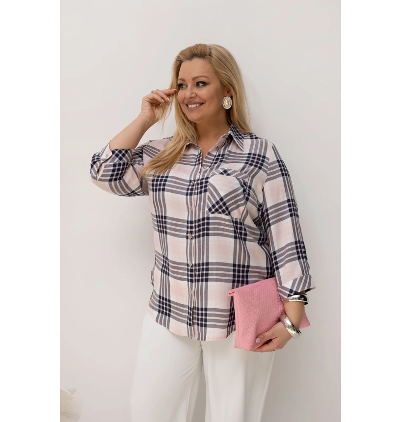 M24825 KOSZULA VIOLET KRATKA RÓŻOWO- GRANATOWA