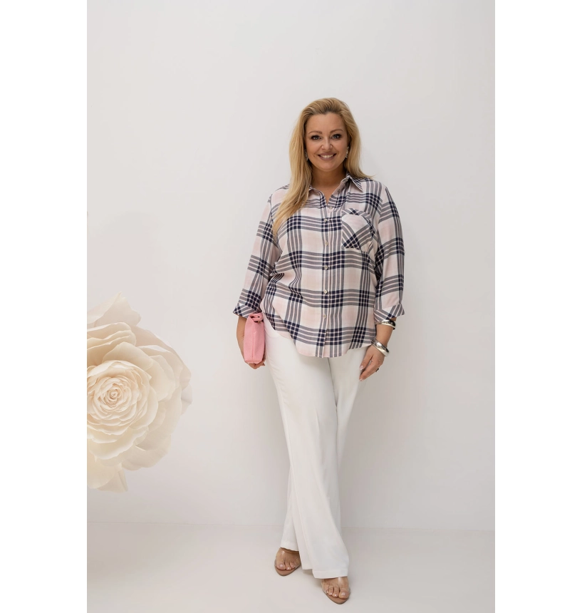 M24825 KOSZULA VIOLET KRATKA RÓŻOWO- GRANATOWA