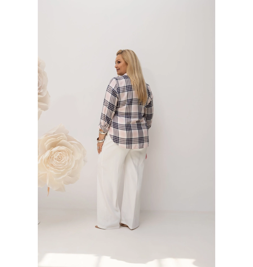 M24825 KOSZULA VIOLET KRATKA RÓŻOWO- GRANATOWA