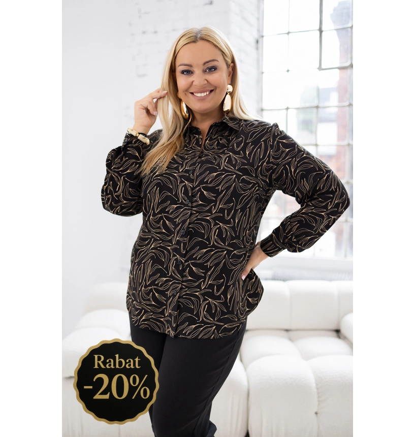 M24903 KOSZULA VIOLET WZÓR LISTKI NA CZARNYM M24903 KOSZULA VIOLET WZÓR LISTKI NA CZARNYM