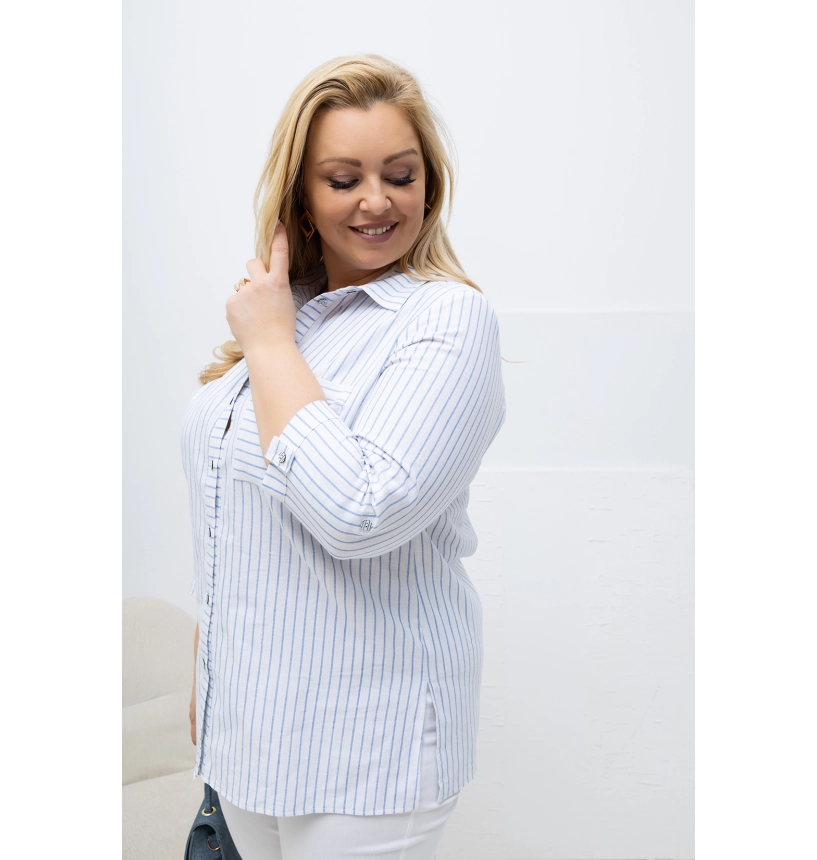 M84506 KOSZULA MARINE TENIS BIAŁA W PASEK NIEBIESKI